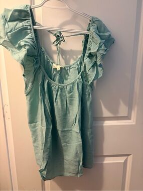 Perch by Blu Pepper Mint Green Ruffle Sleeve Tunic Blouse - 1x